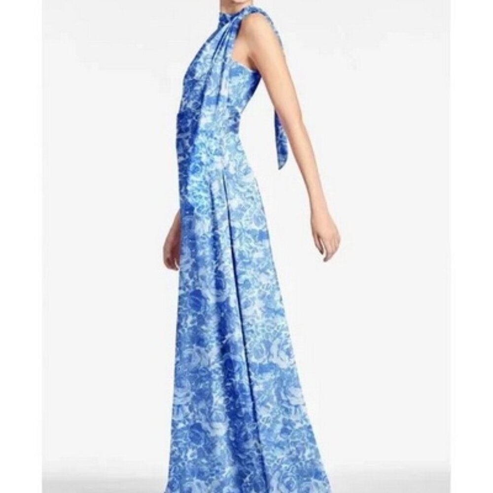 Sachin & Babi Mediterranean Blooms Floral Print Kayla Halter Gown